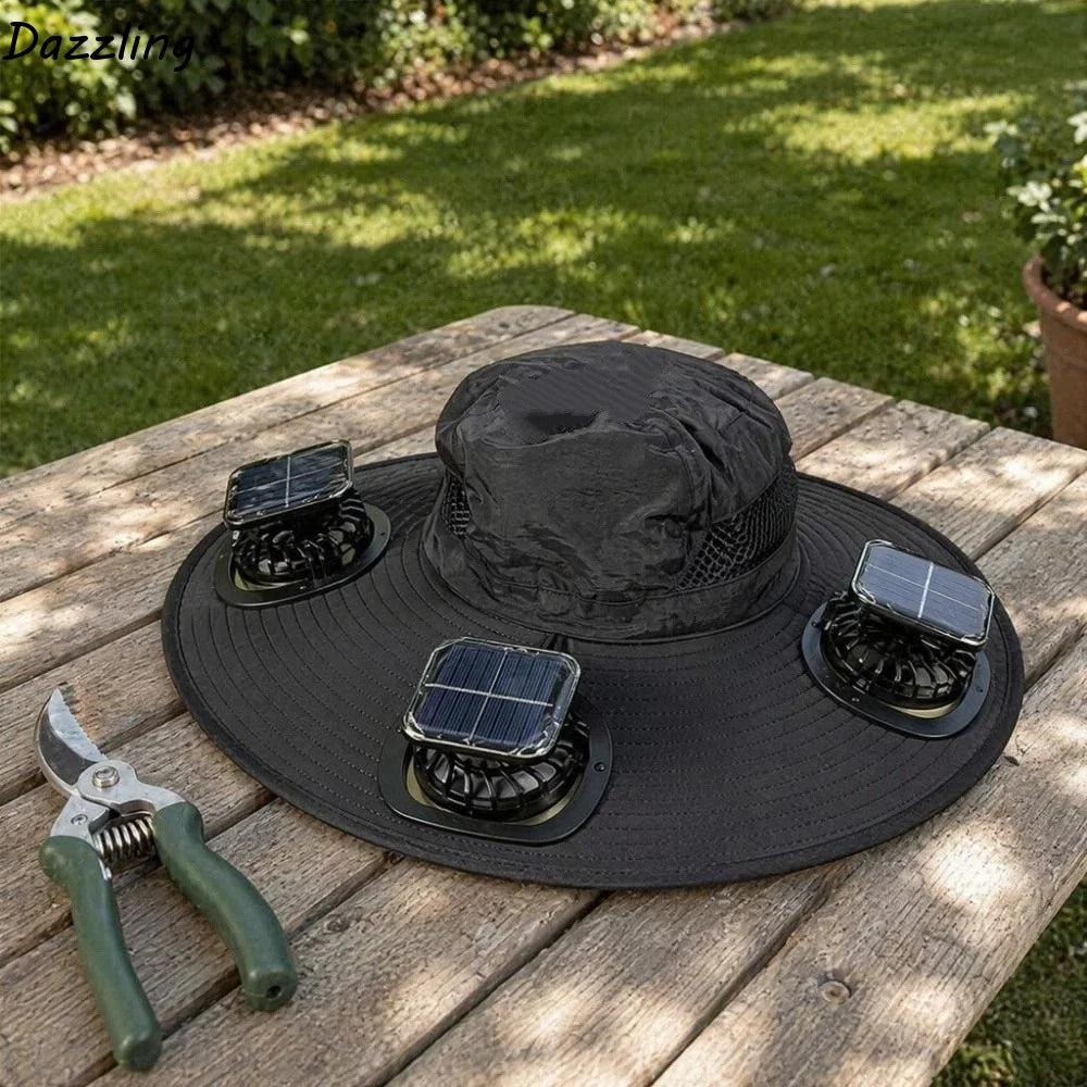 3 Fans Solar Fan Hat | Breathable UV Protection Wide Brim Cap