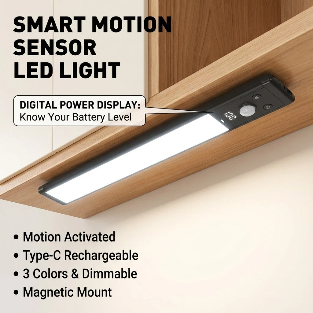 Luz LED ultra fina con sensor de movimiento para debajo de armarios | Recargable