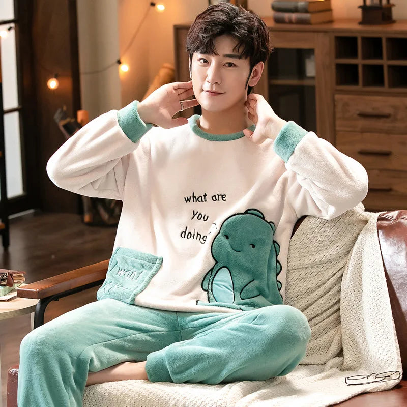 Winter Warm Flannel Sleepwear Set | Cozy Cartoon Two-Piece Loungewear
