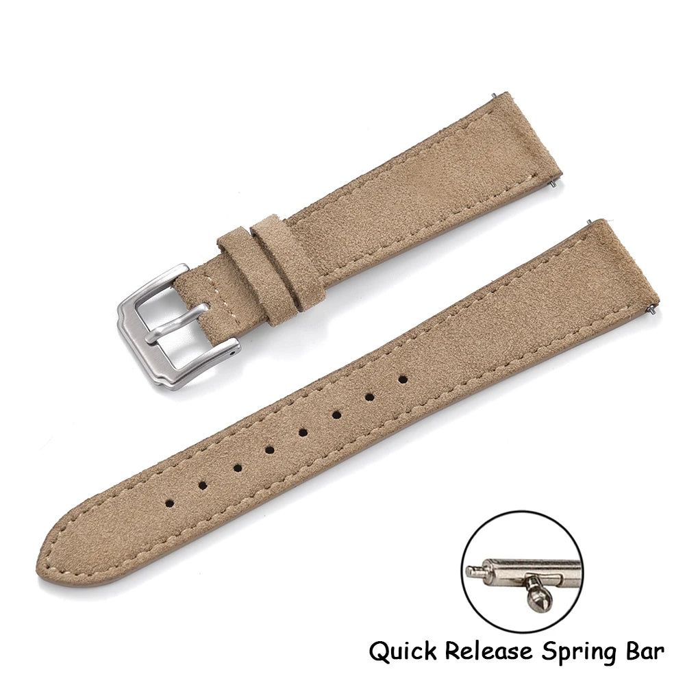 Vintage Suede Leather Watch Strap | Quick-Release Double Layer Band