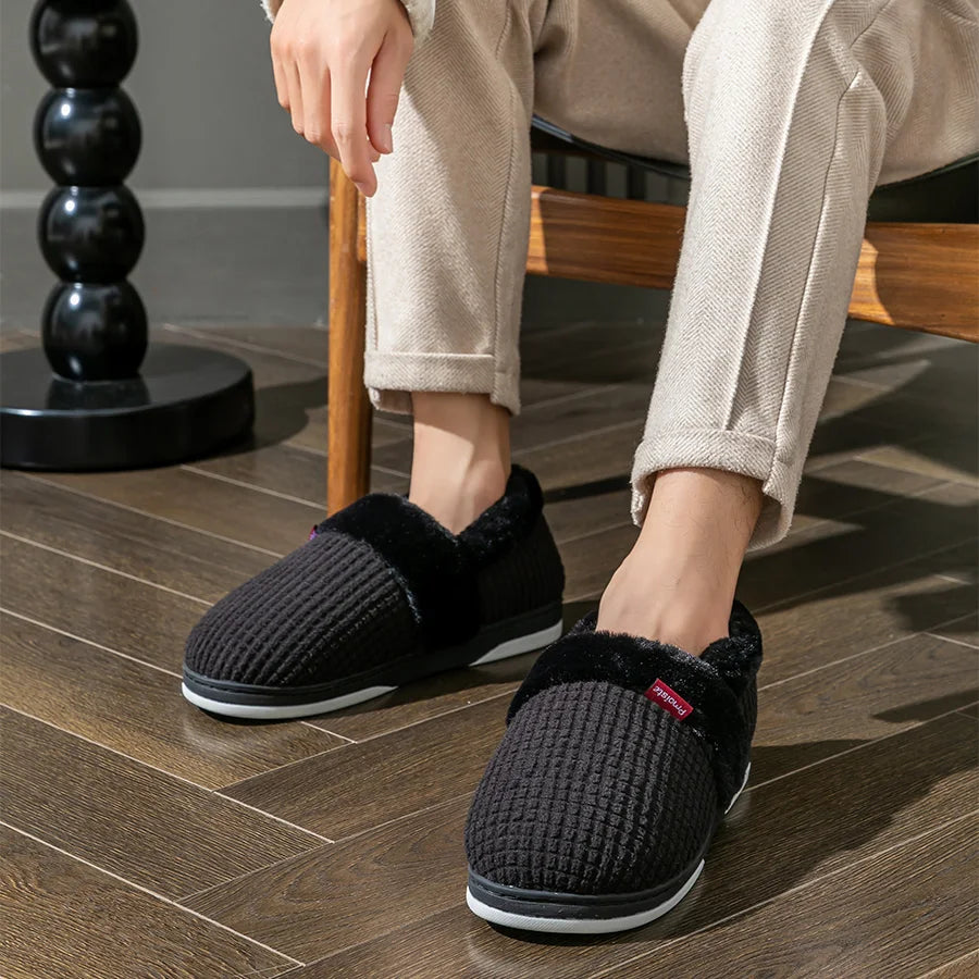 Men's Cozy Flannel Plaid Winter Slippers | Memory Foam Indoor Shoes