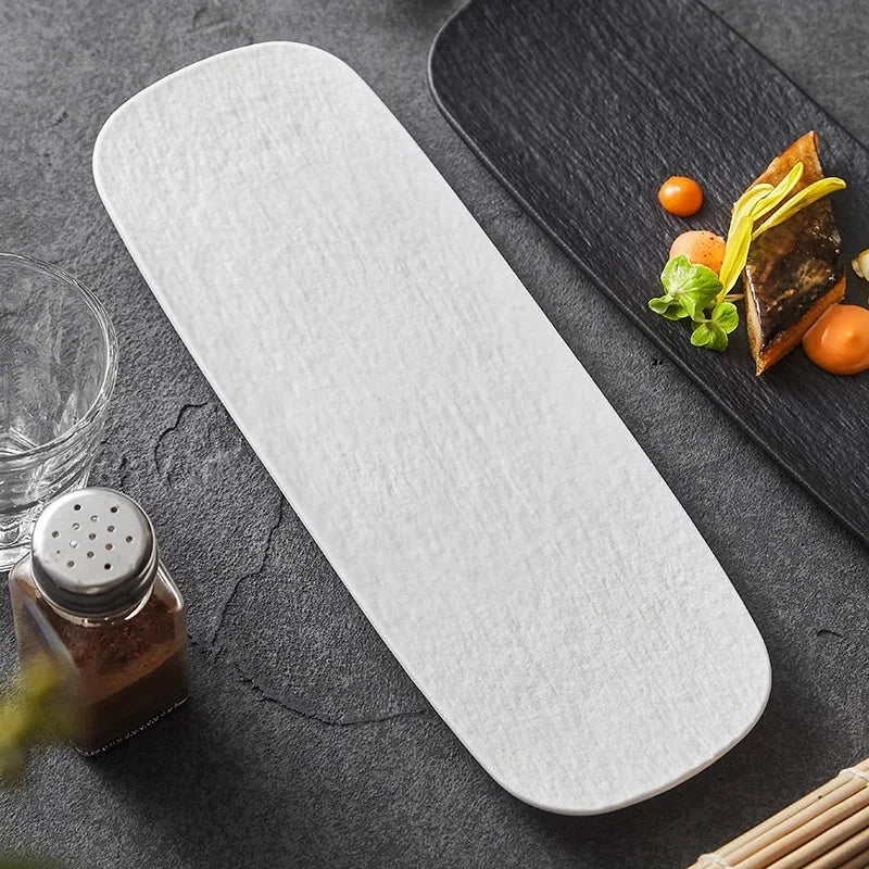 Stone Patterned Frosted Ceramic Sushi Plate | Elegant Dim Sum Dish