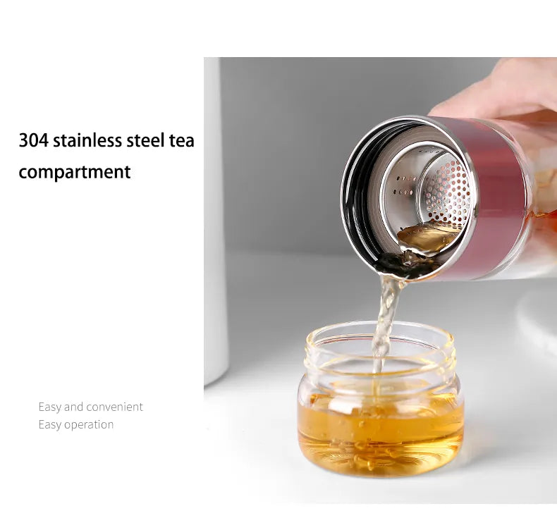 High Borosilicate Glass Tea Water Bottle | Double Layer Infuser
