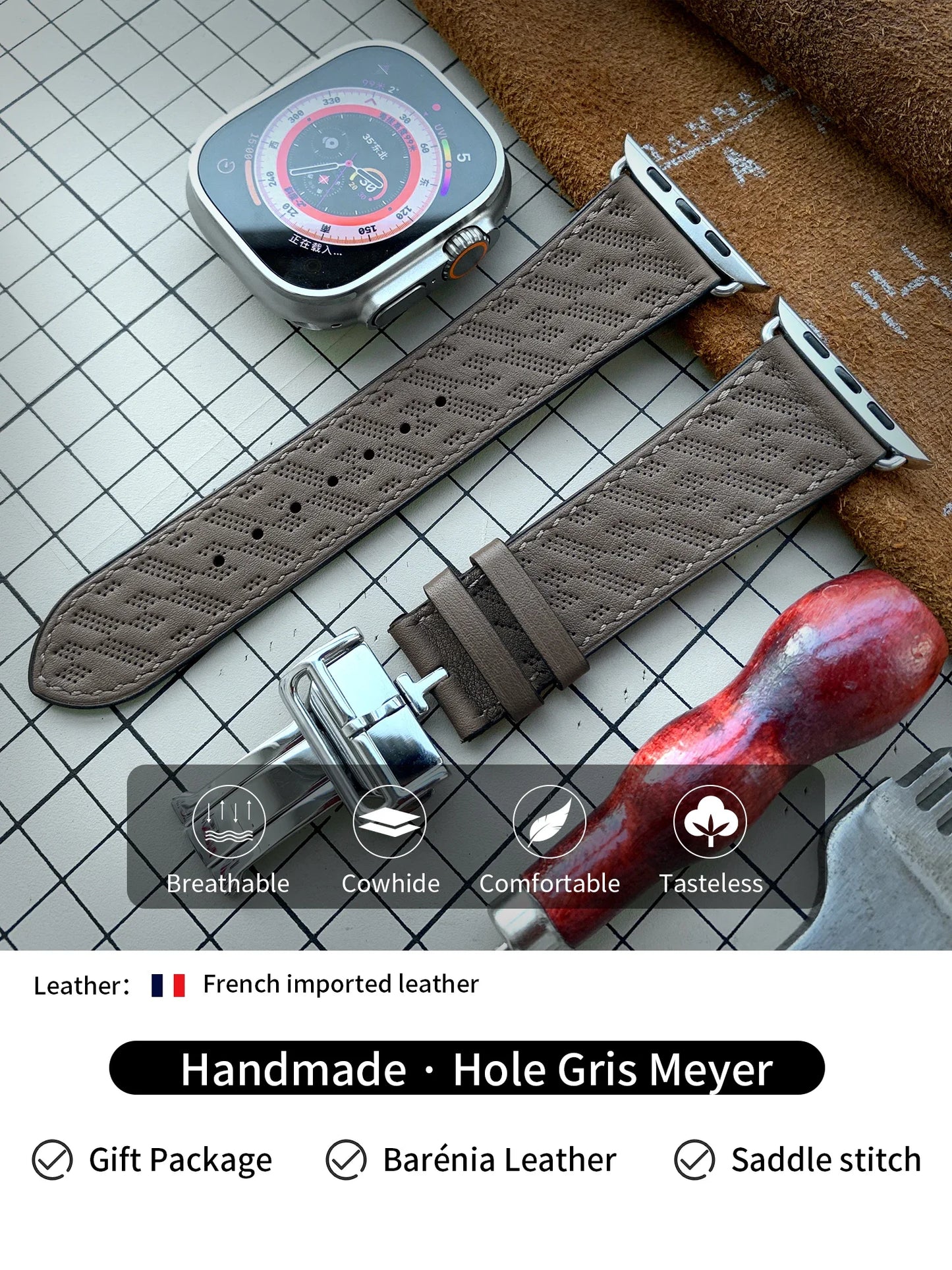 High Quality Genuine Leather Watch Band | Deployment Buckle Strap
