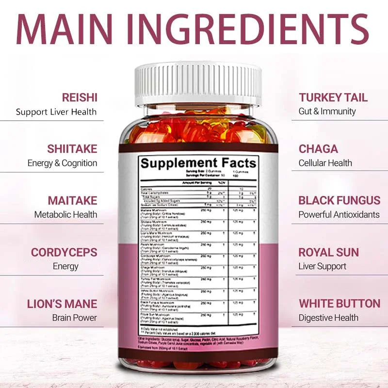 Mushroom Gummy Complex for Immune and Mood Support - 60 Gummies