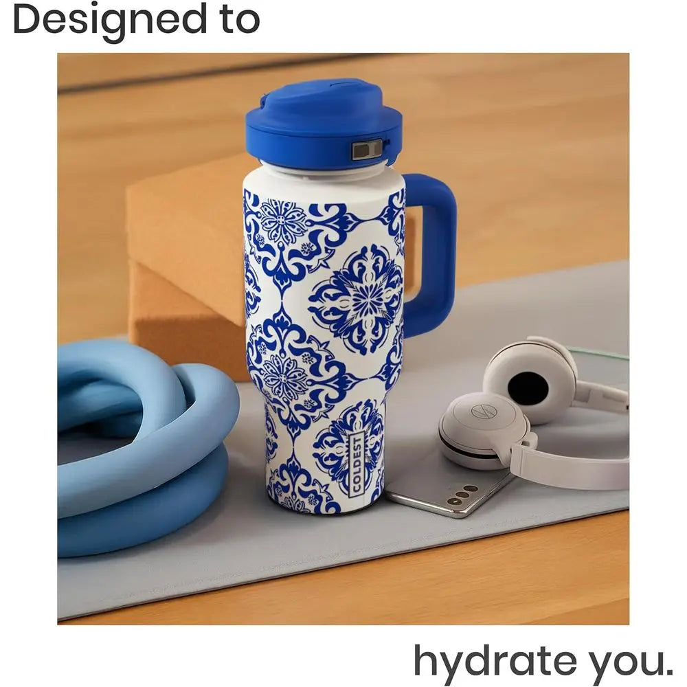Stainless Steel Insulated Tumbler with Handle & 3 Leakproof Lids