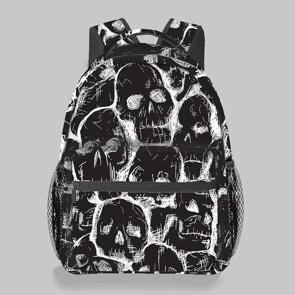 Gothic Skull Print Backpack | Lightweight Casual School Bag