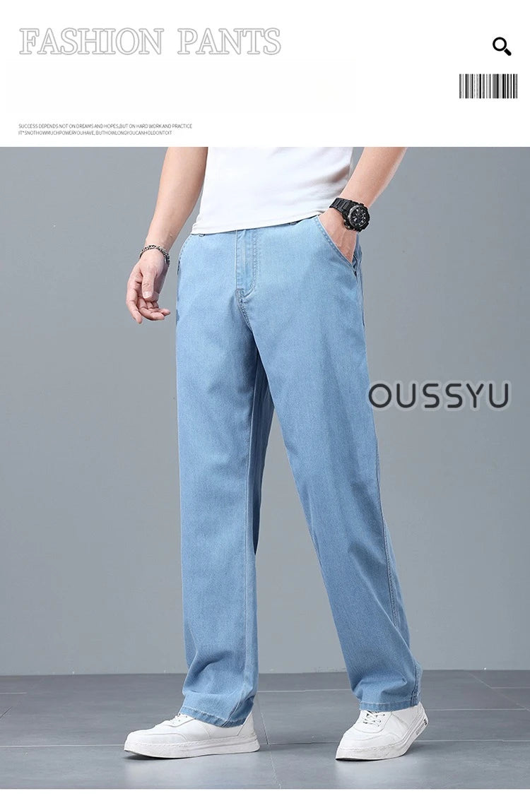 Men's Loose Straight Jeans | Lightweight Casual Pants for Summer