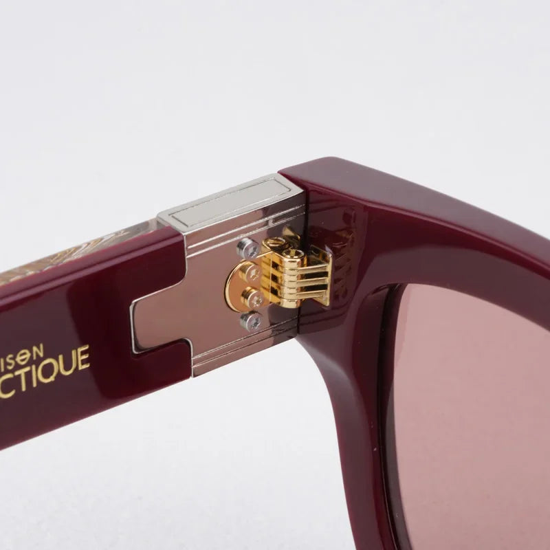Luxurious Dark Red Thick Frame Sunglasses with Gold Details