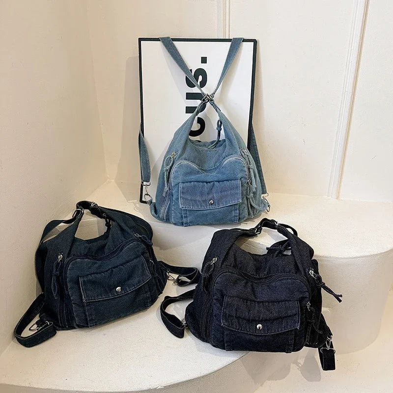 Trendy Solid Color Denim Shoulder Bag | Versatile Women's Crossbody
