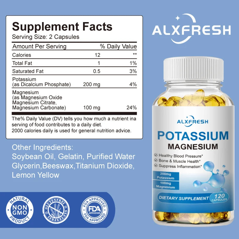 Potassium Magnesium Capsules for Health, Beauty & Fitness