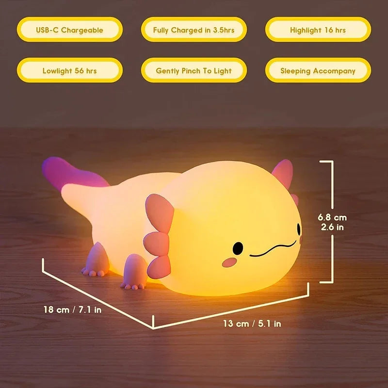 Cute Axolotl Night Light | Touch Control USB Rechargeable Lamp