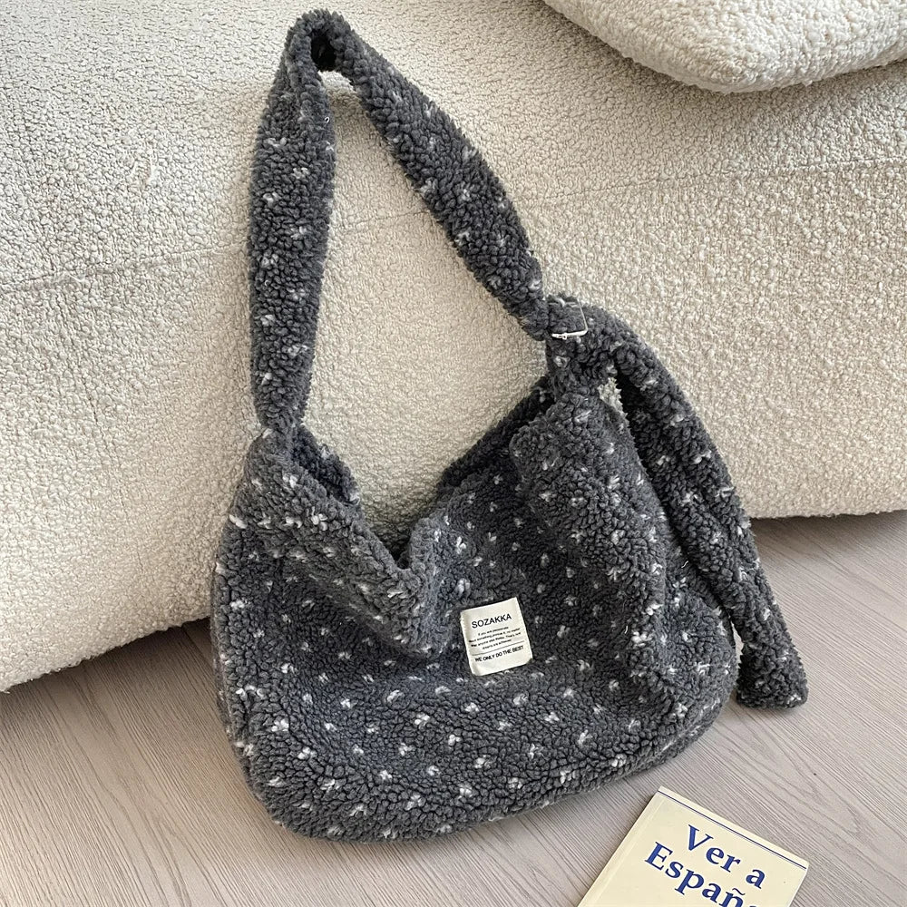 Large Capacity Plush Love Crossbody Bag for Autumn & Winter