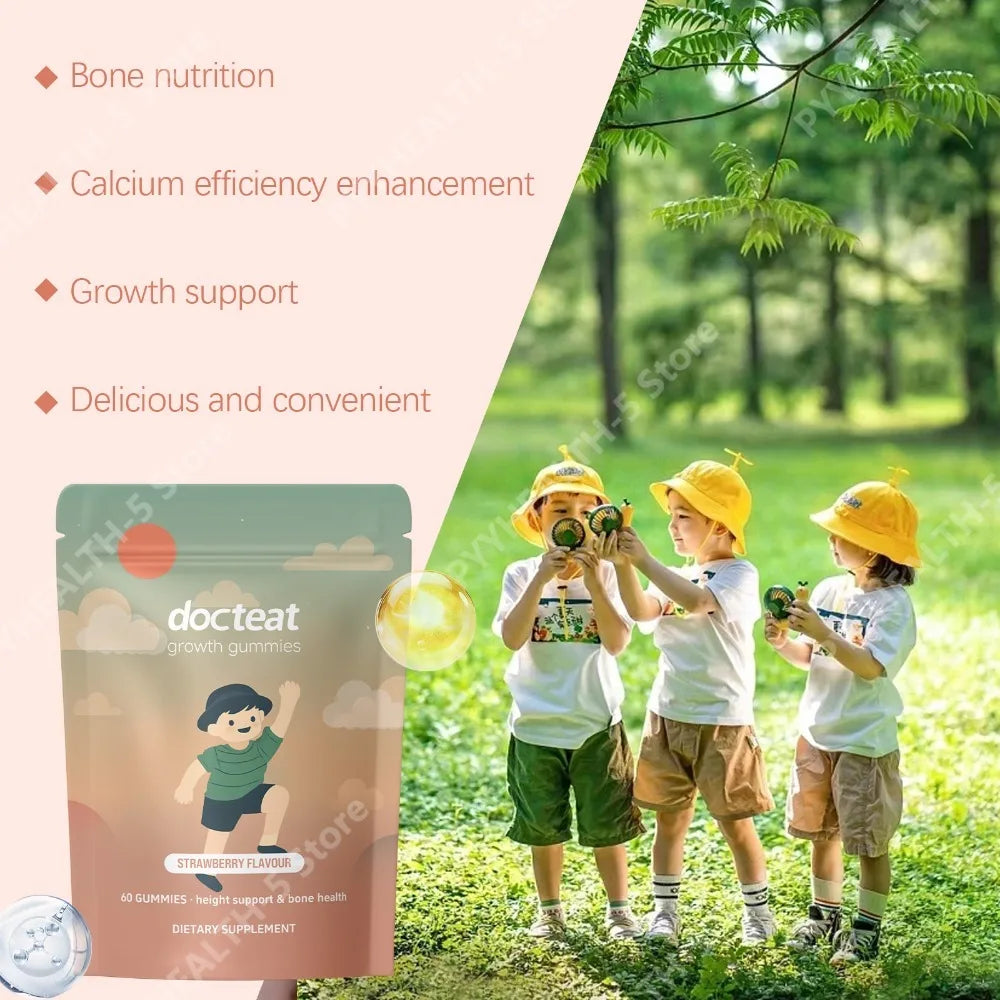 Kids Growth Gummies with Calcium, Vitamin D & K | Strawberry Flavor