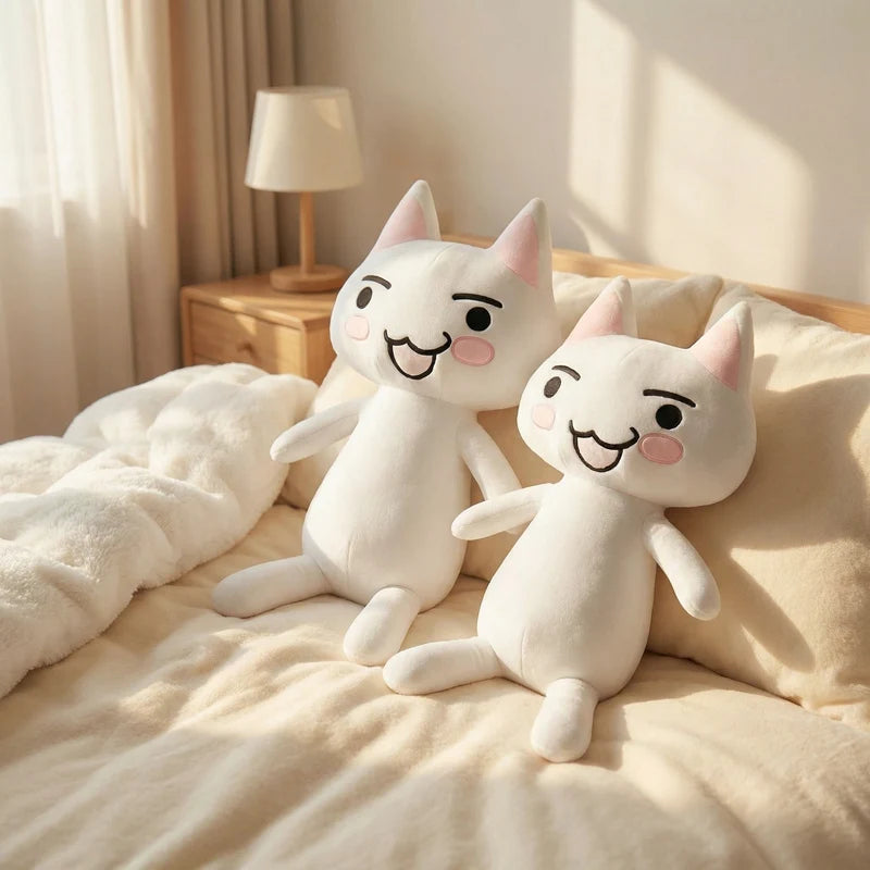 Big Size White Cat Plush Toy | Soft Cuddly Stuffed Anime Doll