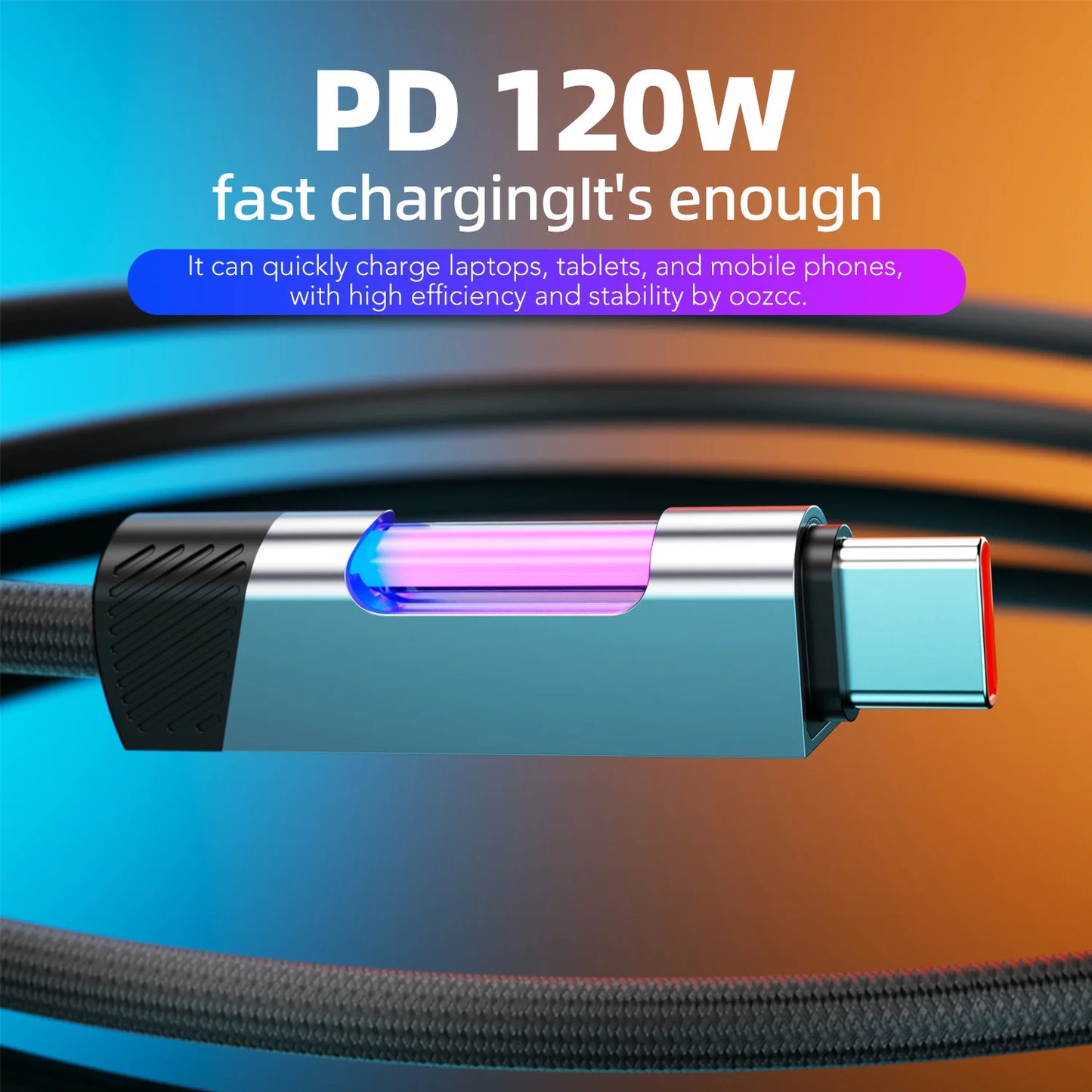 RGB Fast Charging Cable | 120W 6A USB Type C with Ambient Light