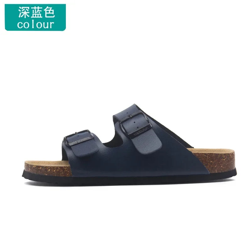 Men's Buckle Flat Bottom Cork Slippers | Comfortable Summer Sandals