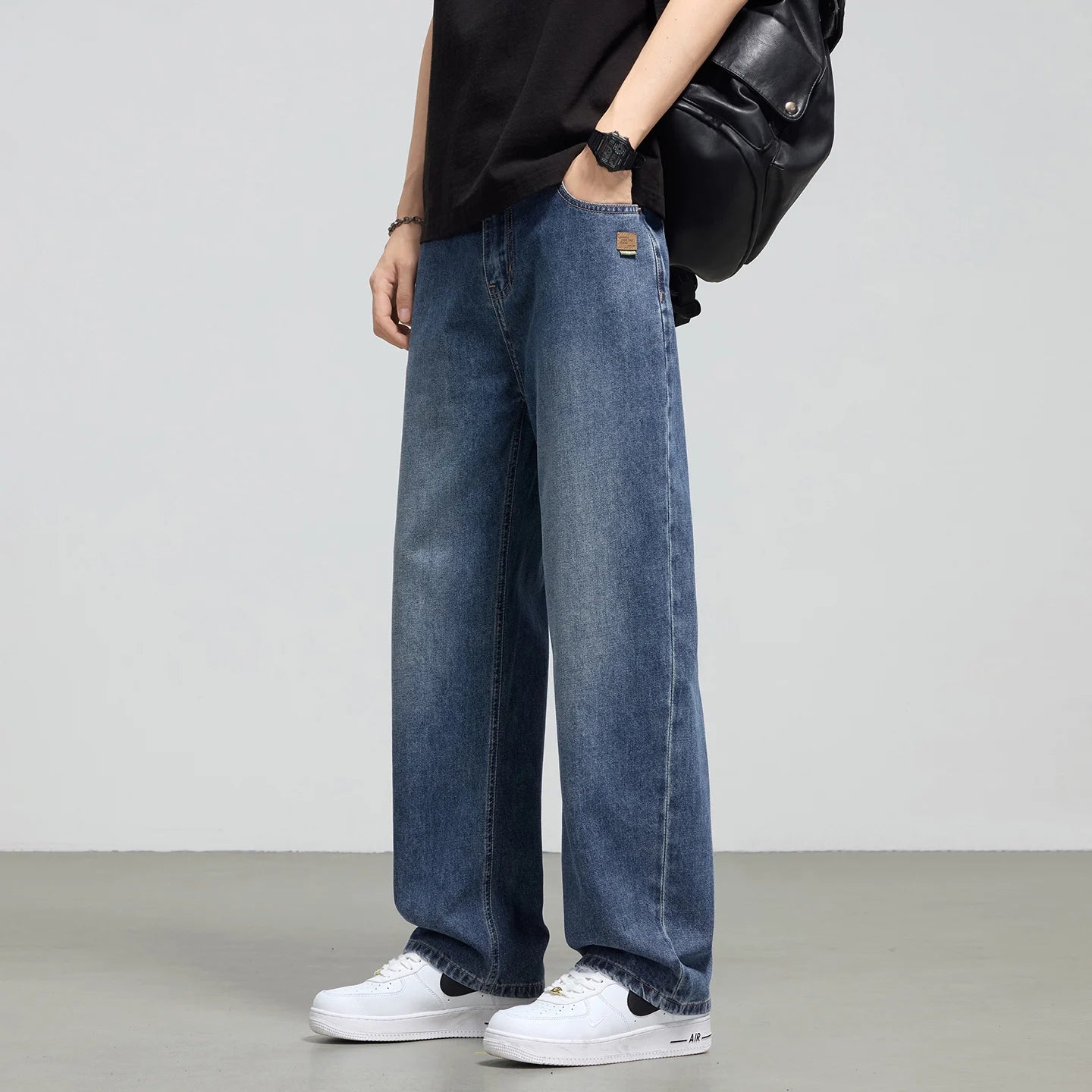 Men's Retro Straight Jeans | Casual Loose Wide Leg Denim Pants
