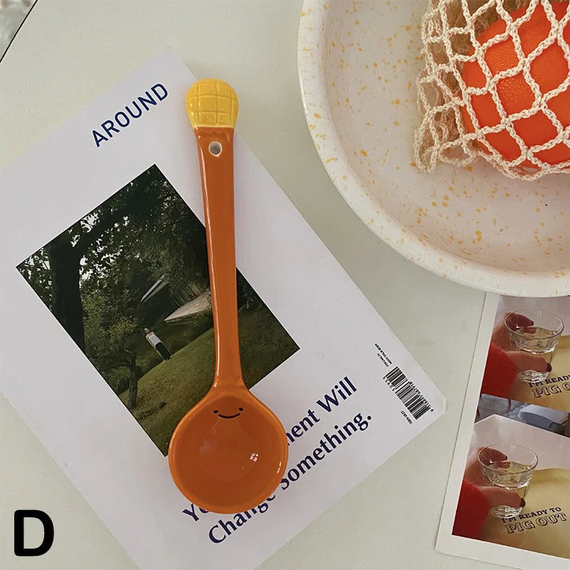 Elegant Ceramic Soup Spoon Set | Long Handle Ladle for Dining