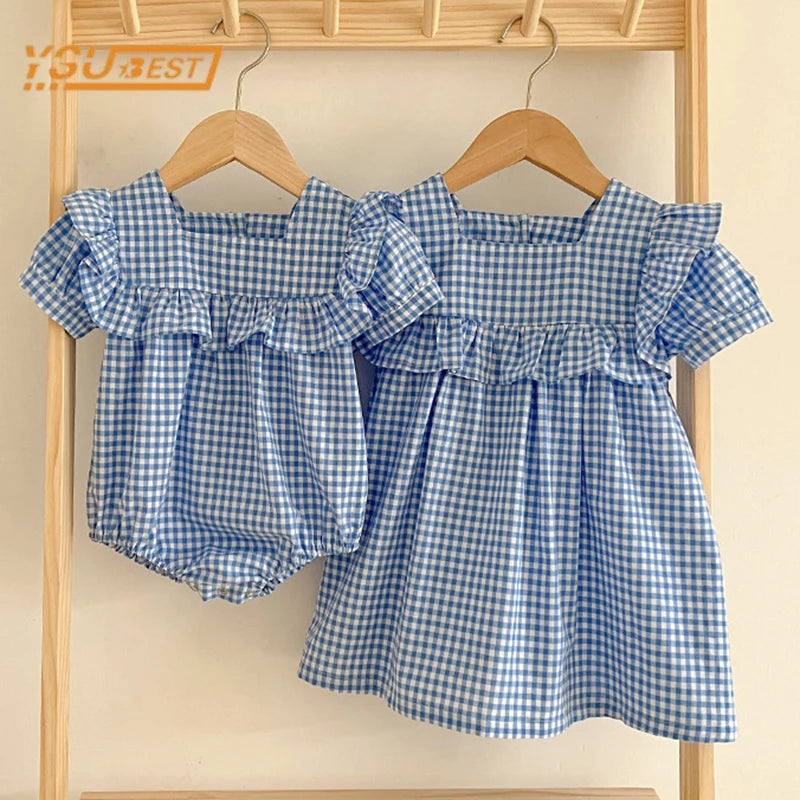 Stylish Summer Grid Jumpsuit for Baby Girls | Adorable & Comfy