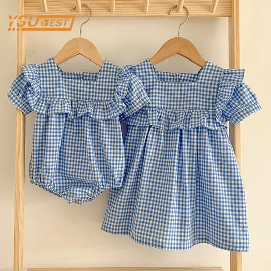 Elegante mono de verano a cuadros para bebés | Adorable y cómodo