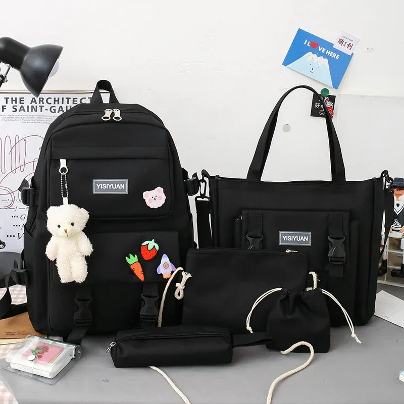 Large Capacity Kids Backpack | Versatile Nylon School Bag Set