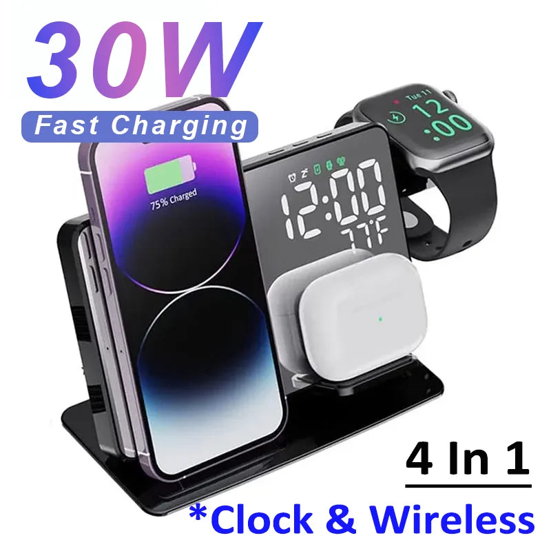 4-in-1 Wireless Charger Stand | Fast 30W Charging Solution