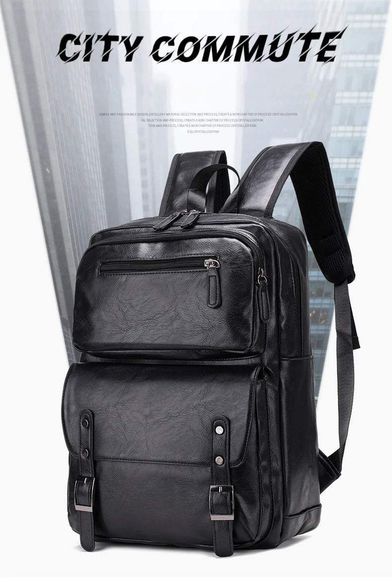 Men's Casual PU Leather Laptop Backpack | Stylish Travel Bags