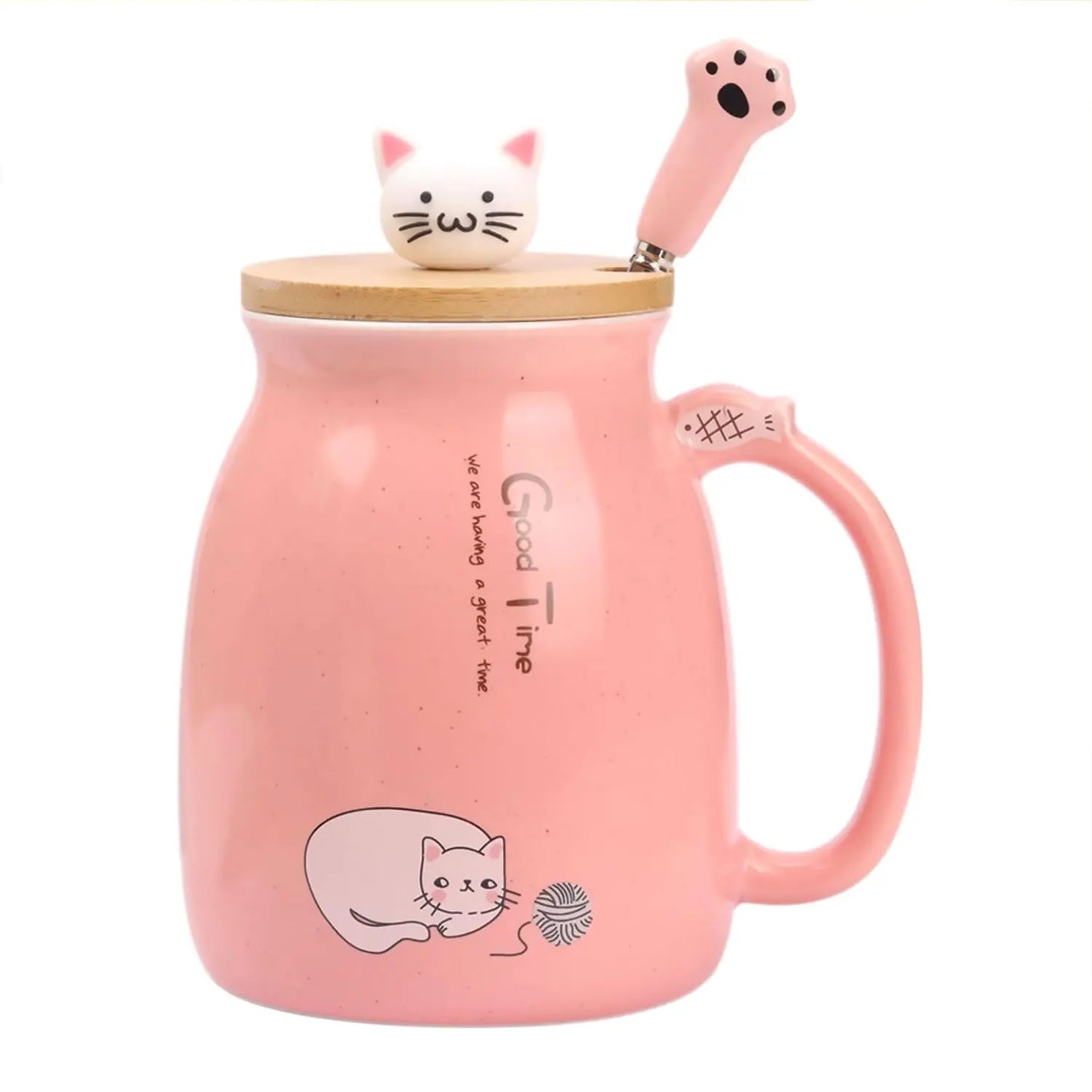 Cute Cat Ceramic Mug with Kitty Lid & Spoon | Perfect Gift for Cat Lovers