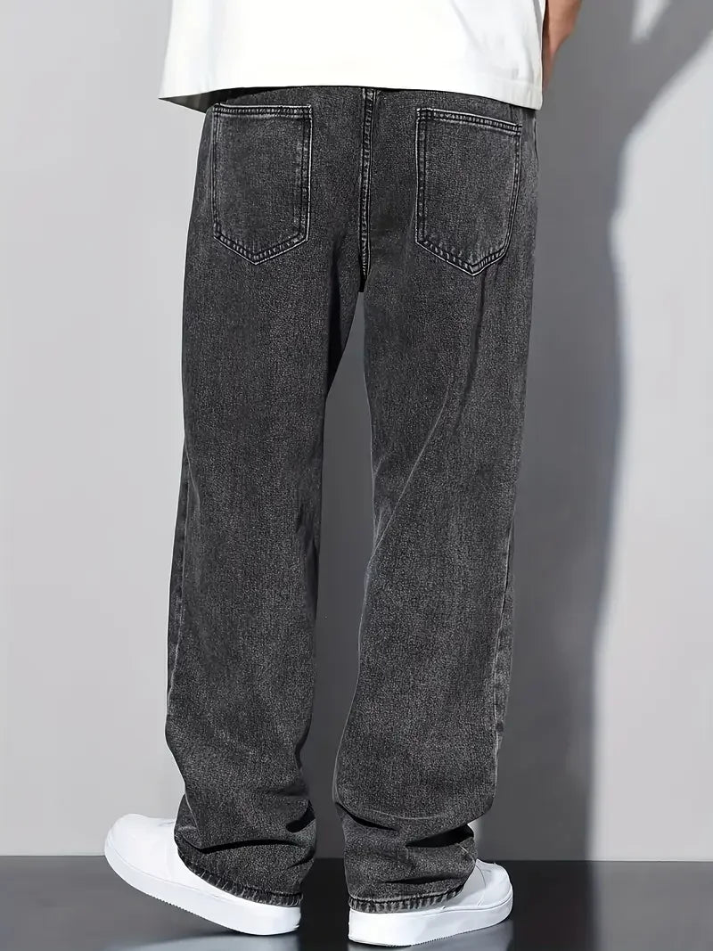 Men's Fashionable Straight-Leg Jeans | Casual Streetwear Denim Pants