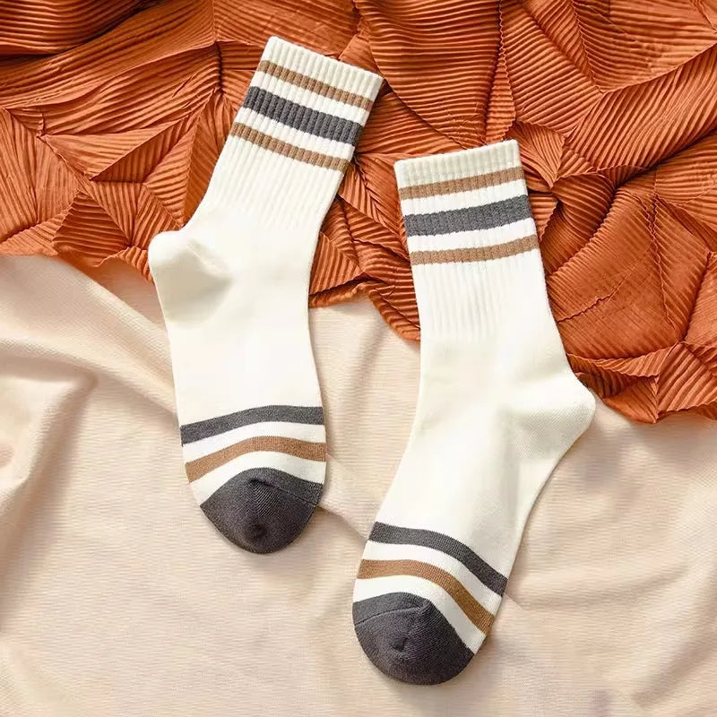 Men's Solid Color Striped Mid Tube Socks | Comfort & Style