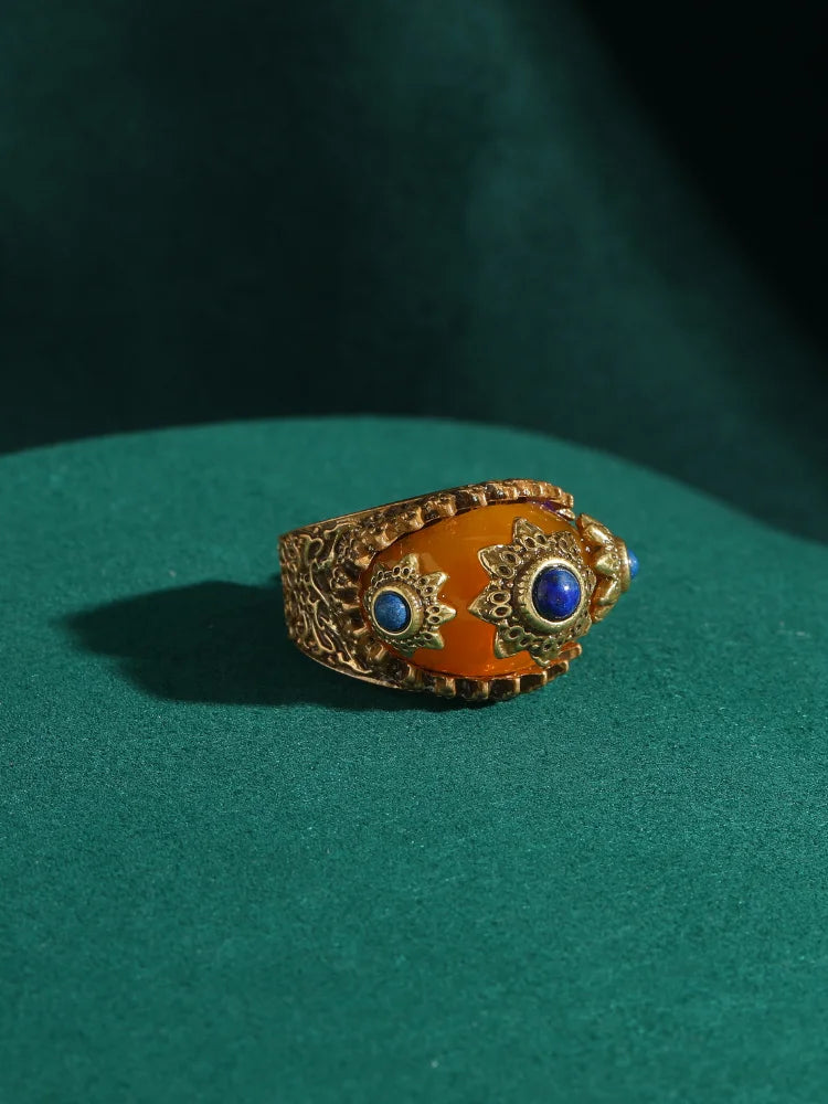 Vintage Sun Ring with Yellow Stone | Elegant Antique Jewelry