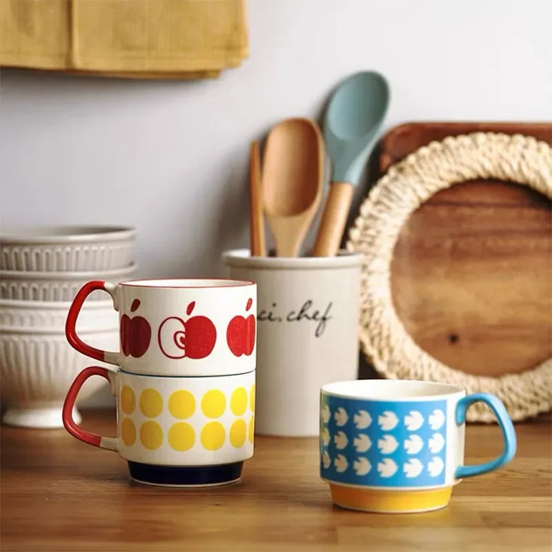 300ml Japanese Flower Ceramic Mug Set | Retro Drinkware for All Occasions