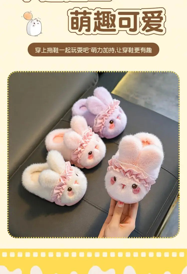 Cute Rabbit Plush Cotton Slippers for Kids | Soft Warm Indoor Shoes