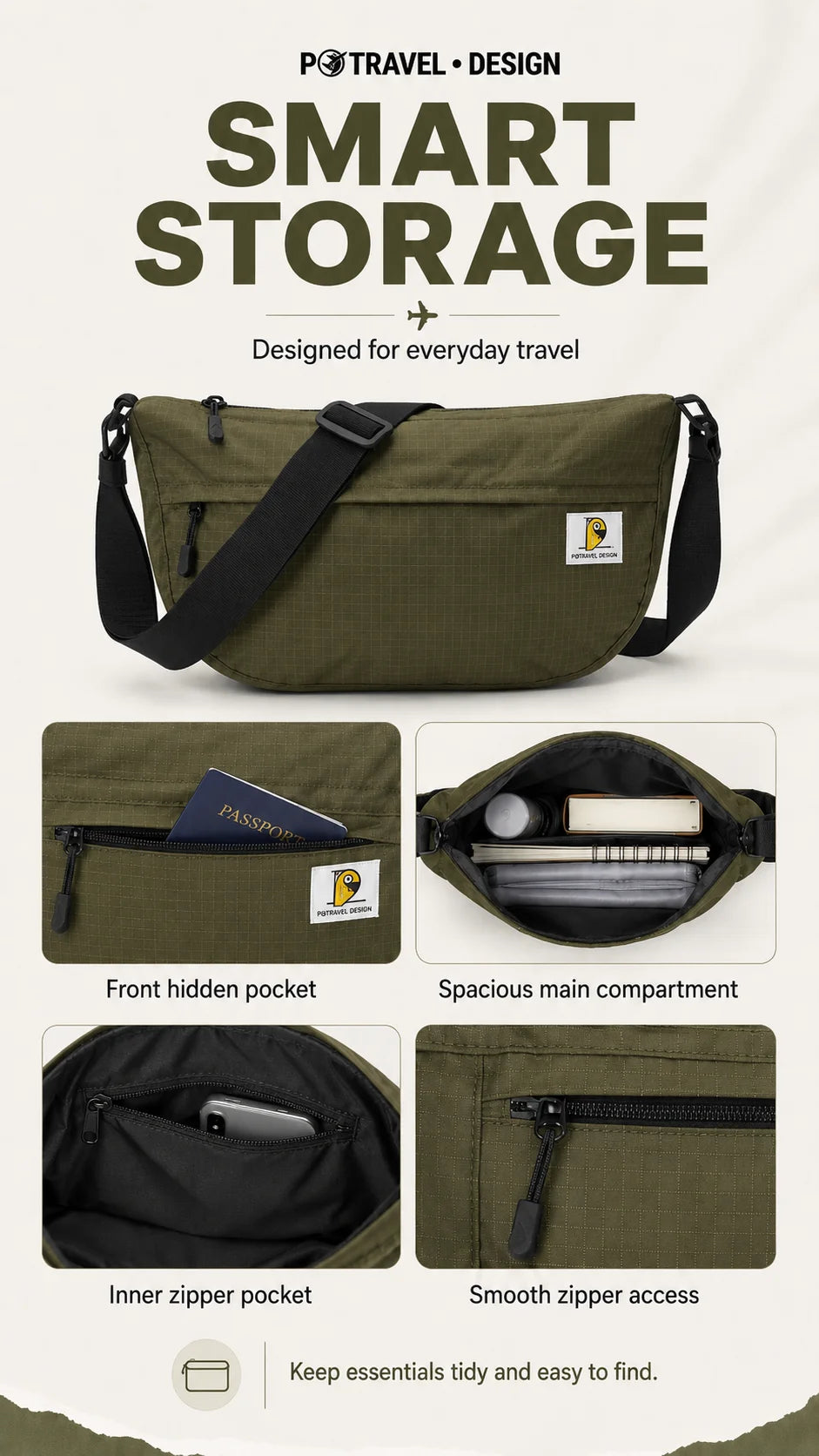 Unisex Casual Crossbody Bag | Large Capacity Fashion Handbag