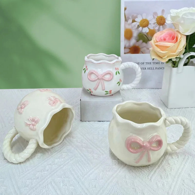 Cute Handmade Bow Ceramic Coffee Cup | Unique Gift Mug
