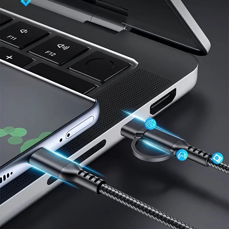 60W 2-in-1 USB-C Fast Charging Data Cable for Android Devices
