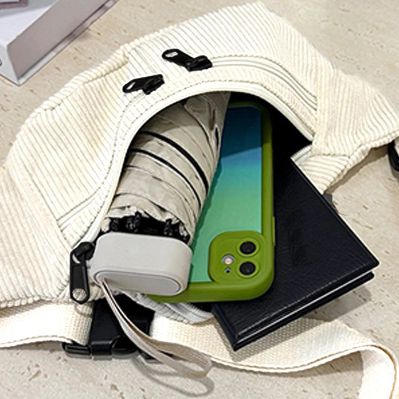 Trendy Multi-color Corduroy Waist Bag | Stylish Versatile Fanny Pack