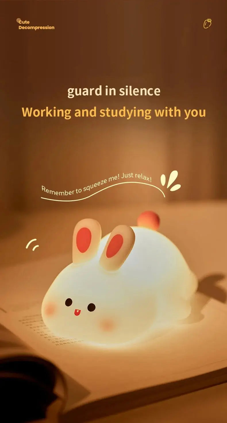 Cute Piggy Bunny Night Light | Soft Silicone Lamp for Kids