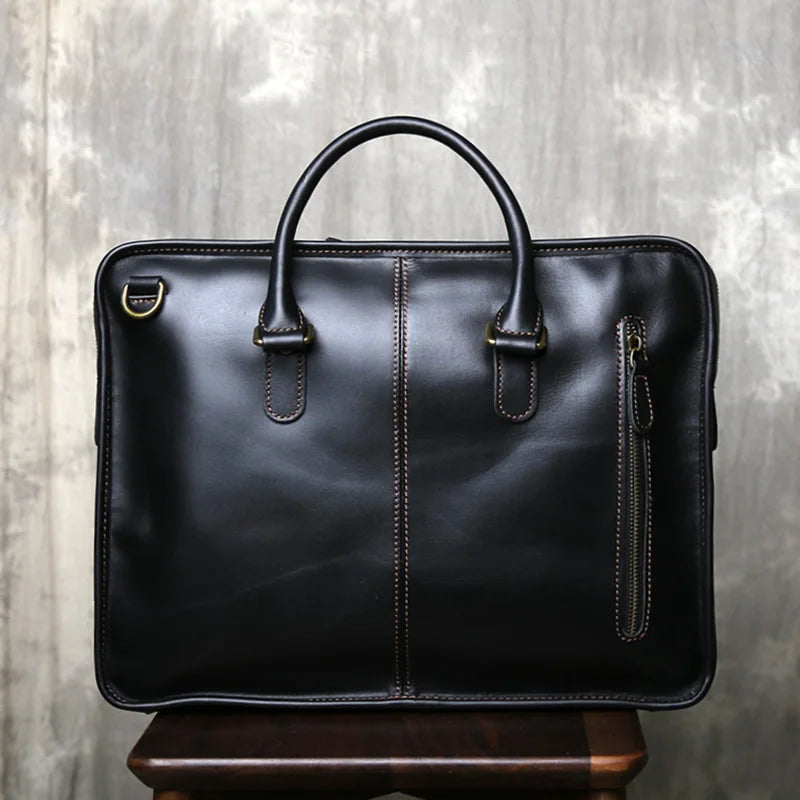 Handmade Genuine Leather Briefcase | Retro Large Capacity Laptop Bag