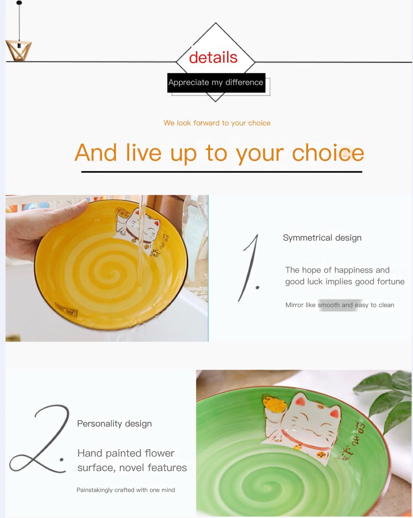 Multi-Color Cartoon Lucky Cat Round Ceramic Plate | Joyful Dining