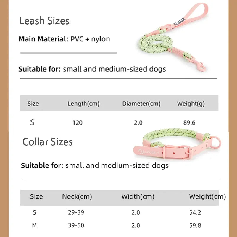 Cute Sugar Color Dog Collar and Leash Set for Small to Medium Dogs