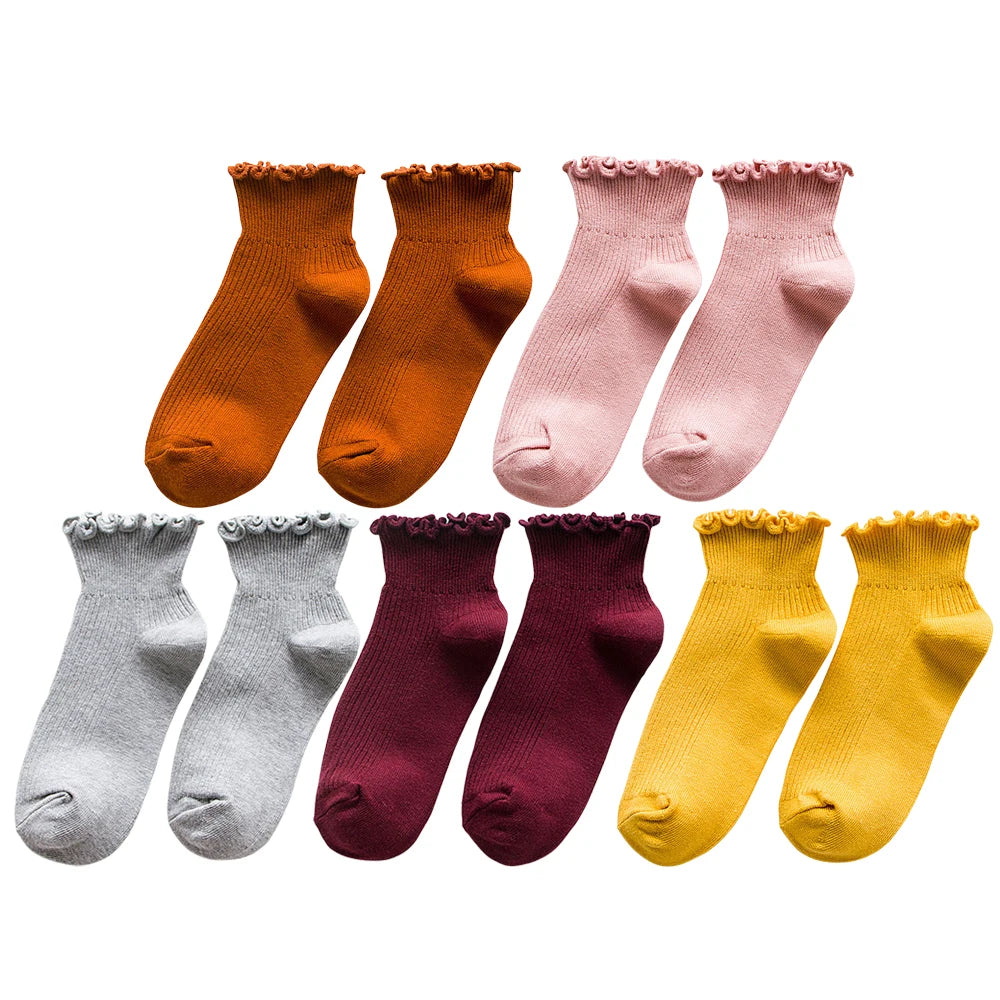 5 Pairs Women's Ruffled Ankle Socks | Stylish and Breathable