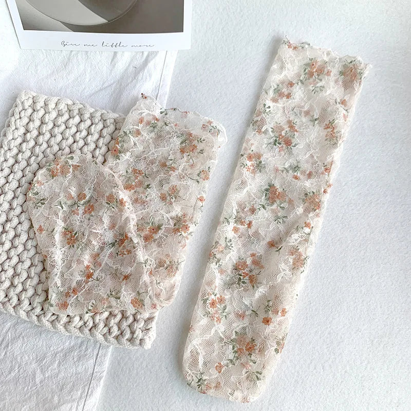 Stylish Korean Lace Flower Long Socks for Women | Breathable Comfort