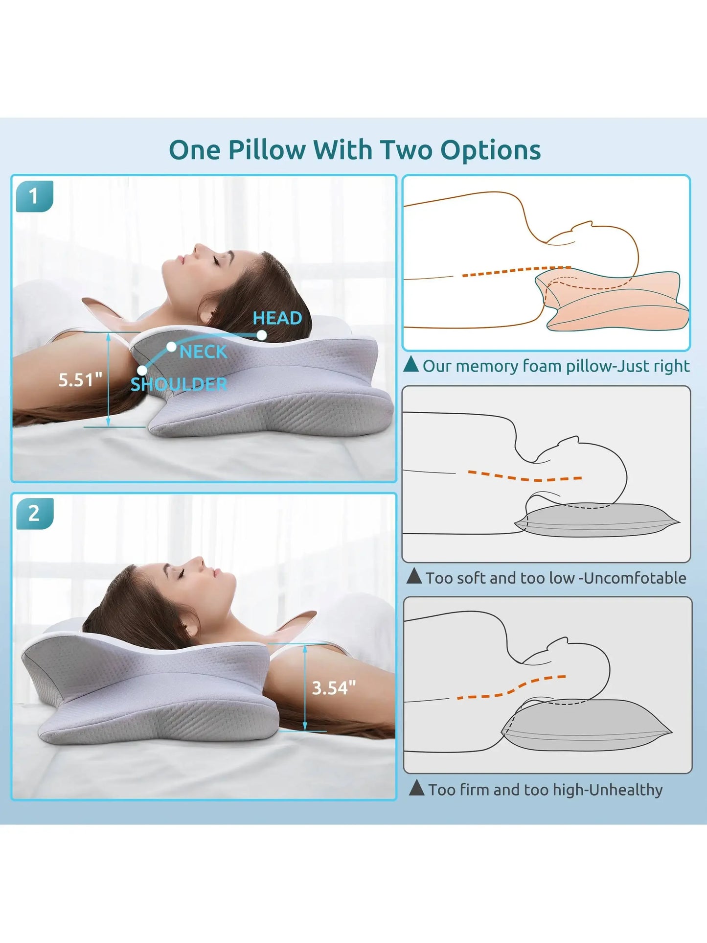 Ergonomic Memory Foam Neck Support Pillows for Pain Relief