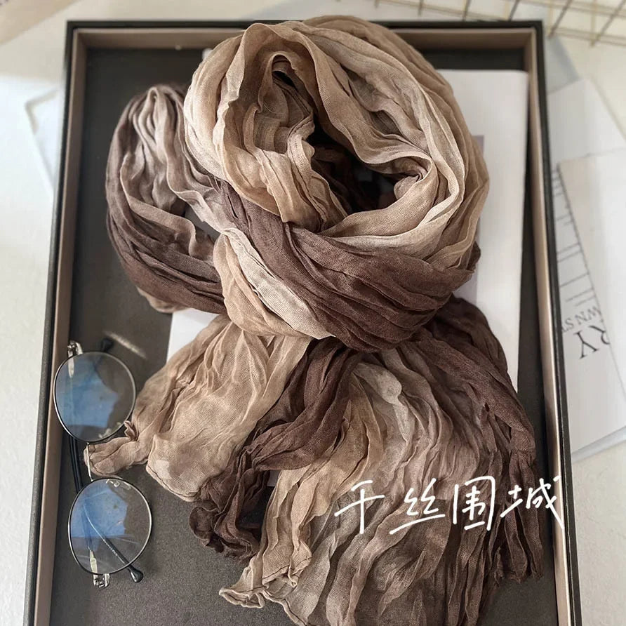 Elegant Women's Long Cotton Hemp Gradient Scarf for Winter Fashion