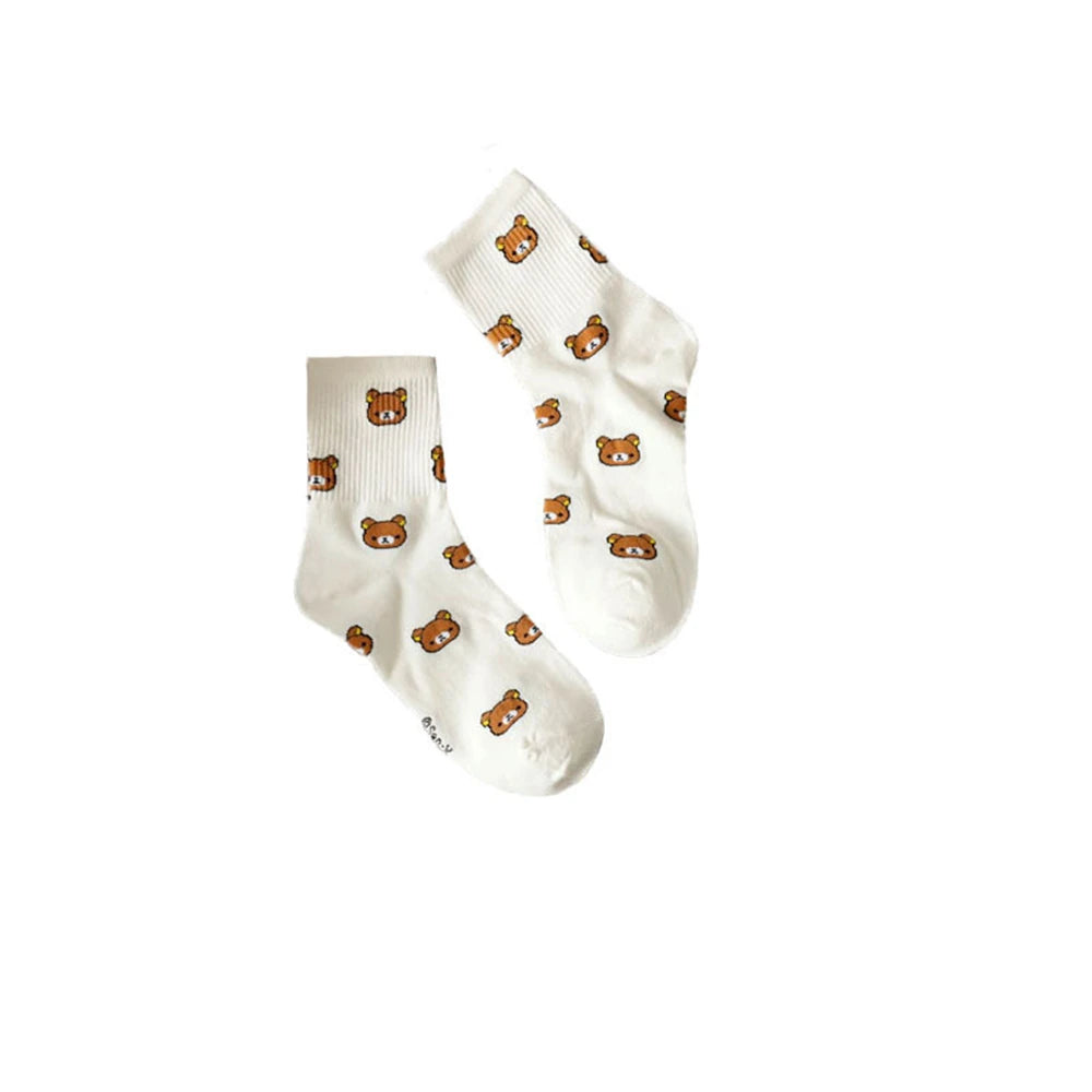 Cute Bear Pattern Women's Cotton Socks | Breathable Comfort