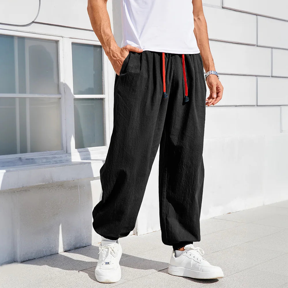 Men's Loose Fit Harem Pants | Cozy Cotton-Linen Lounge Joggers