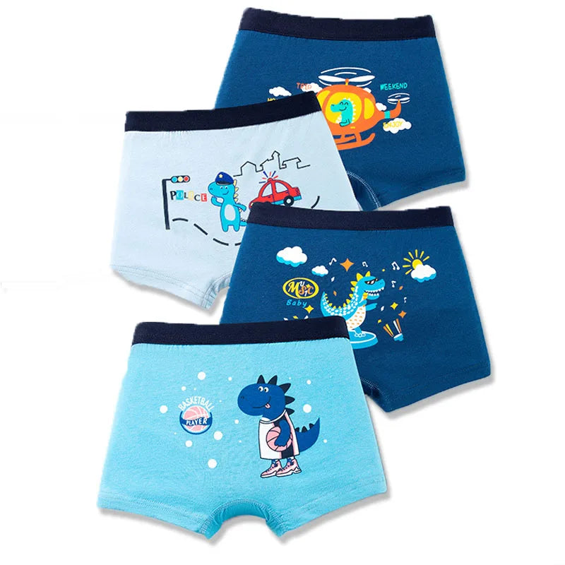 Boys Cotton Underwear | 4-Pack Cartoon Boxer Briefs for Kids