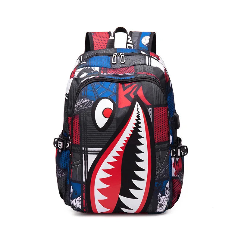 Cartoon Shark Print Backpack | Perfect School Rucksack for Kids